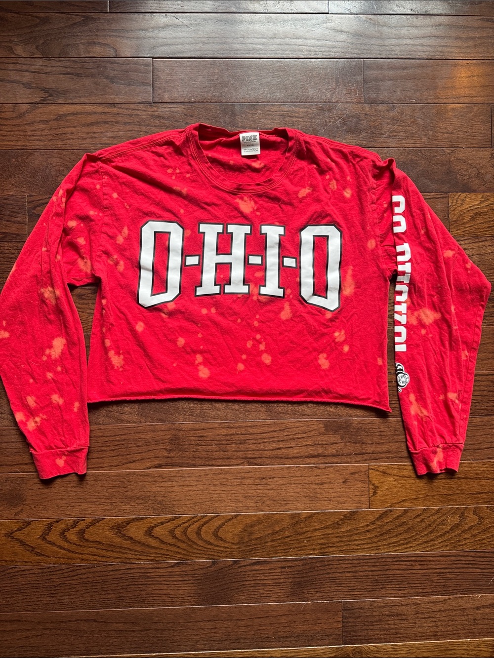 PINK OSU collab Red Cropped Long-Sleeve